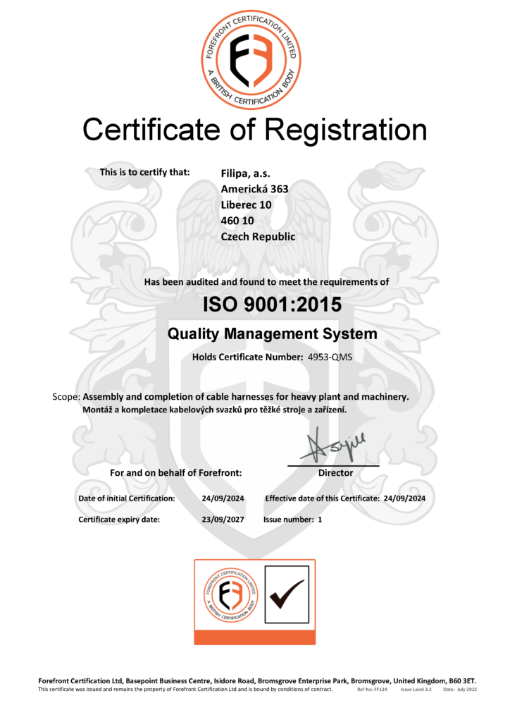 ISO 9001: 2015, Filipa, a.s.